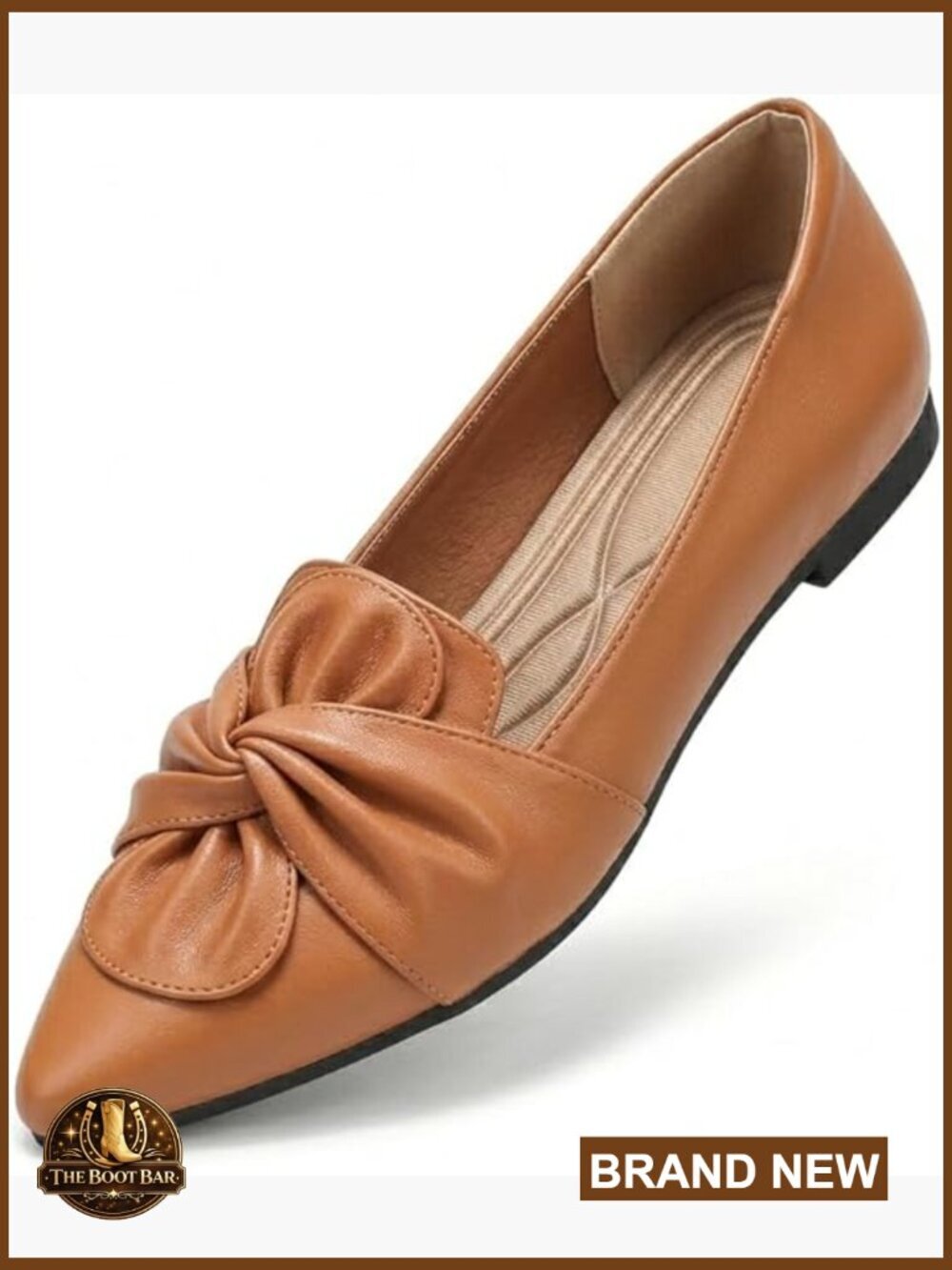 Pointed Toe Ballet Flats PU Leather Memory Foam Insole Non-Slip Dressy Work